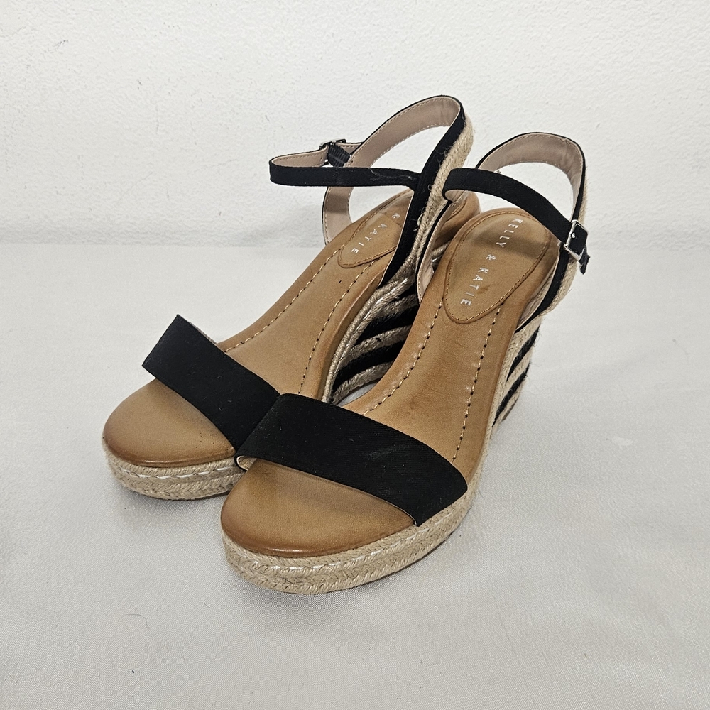 Kelly & Katie Black and Tan Wedge Sandals